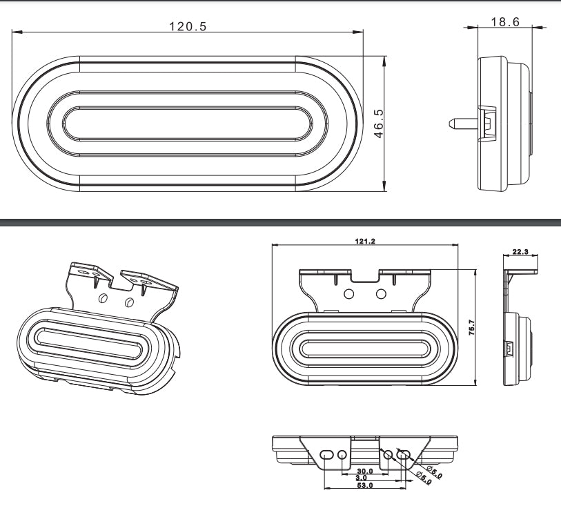 LED Position Lamp Rounded Transparent 12-36V