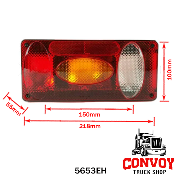 Universal Right Rear Lamp, 5-Function, Oval with Reverse Light & Reflector