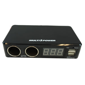 Dual Car Cigarette Lighter Splitter with 2 USB Ports & Voltmeter