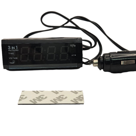 3-in-1 Car Clock with Voltmeter and Thermometer