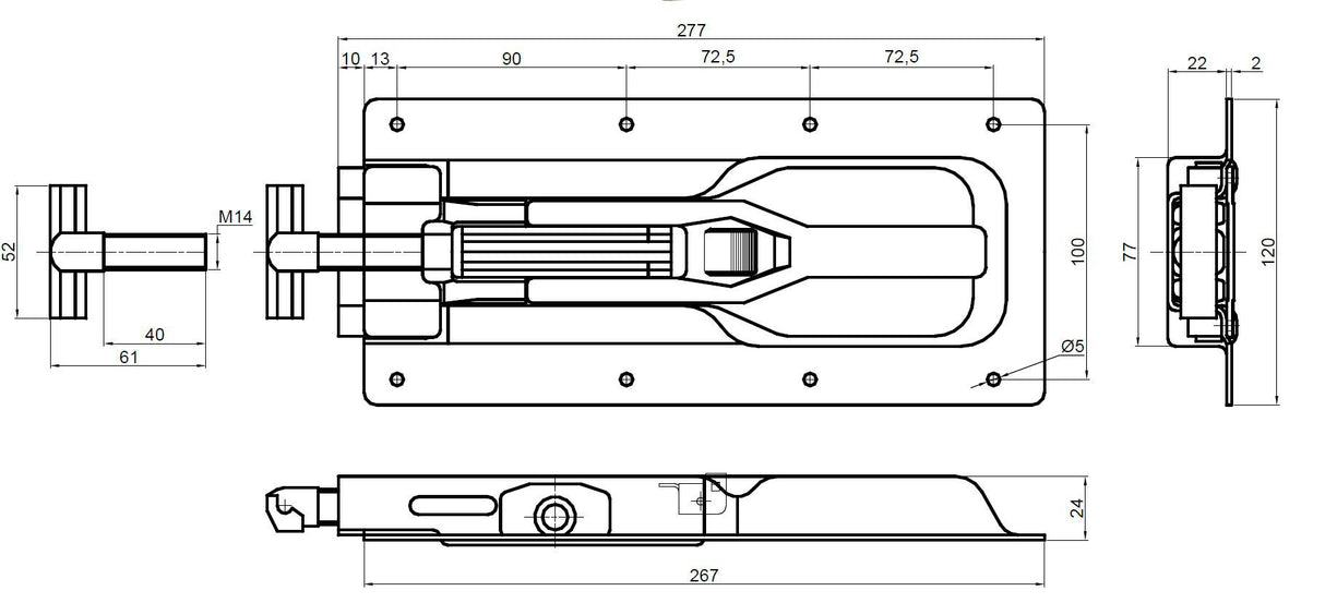 Recessed T-Latch Sidewall Lock