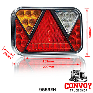 LED Rear Light with 5 Functions and Triangle Reflector, 12V