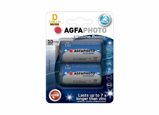 AgfaPhoto LR20 Alkaline D Batteries 1.5V Pack of 2
