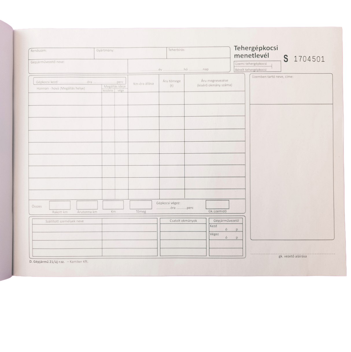 DG21 Truck Logbook Form