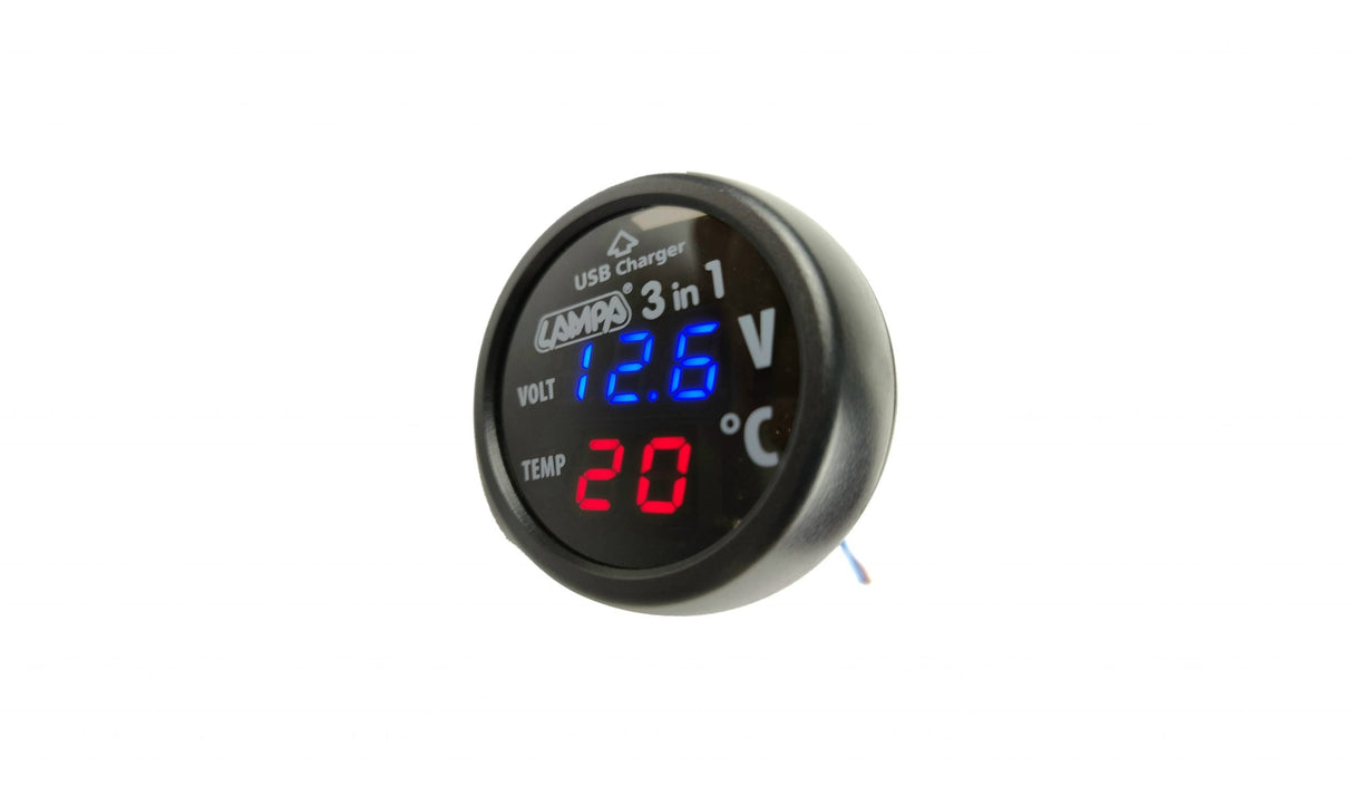 3-in-1 Car Battery Voltage Meter & USB Charger