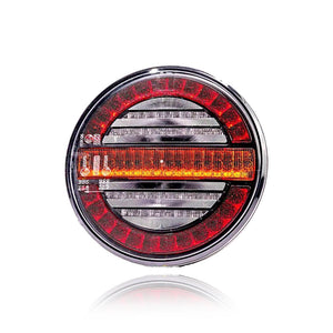 Round LED Tail Light with Indicator Strip, Clear Lens, 12/24V